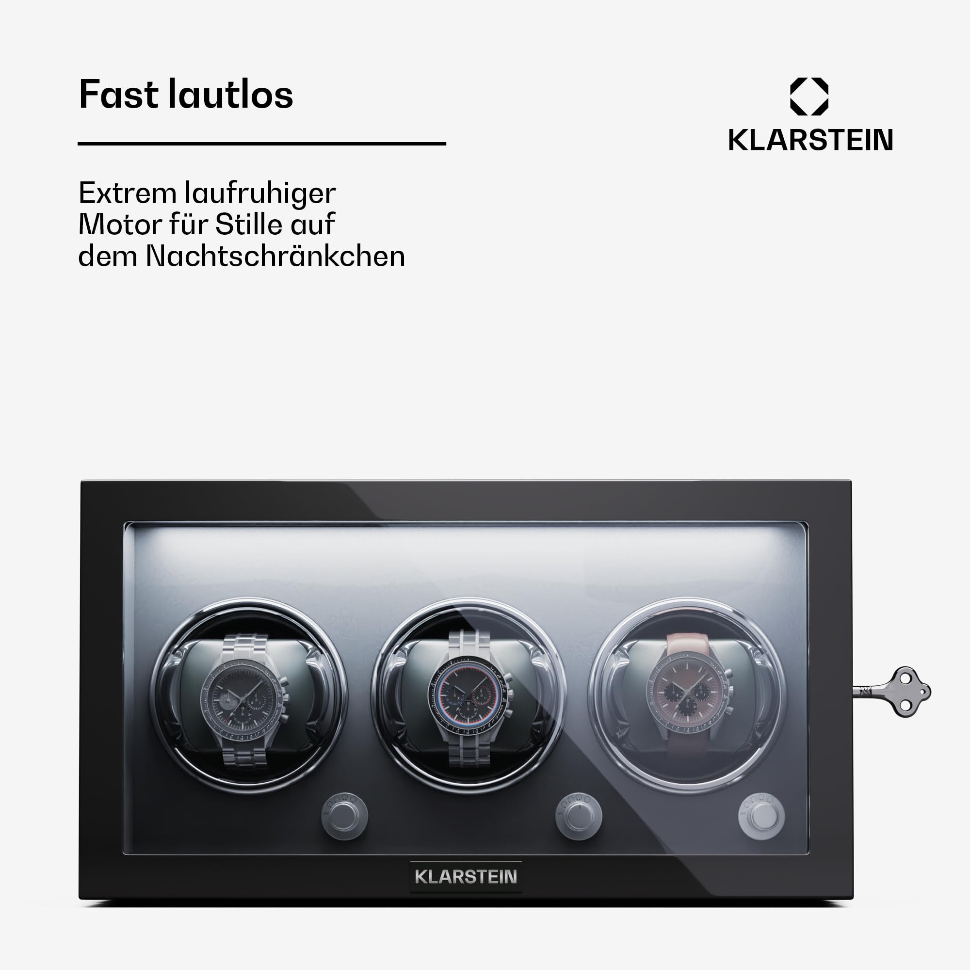 Klarstein Uhrenbeweger für Automatikuhren, Automatik-Uhrenbeweger für 3 Uhren, Automatikuhr Uhrenbeweger mit Acryl-Tür, Automatischer Uhrenbeweger, Blaue LEDs, Watch Winder mit 5 TPD Einstellungen