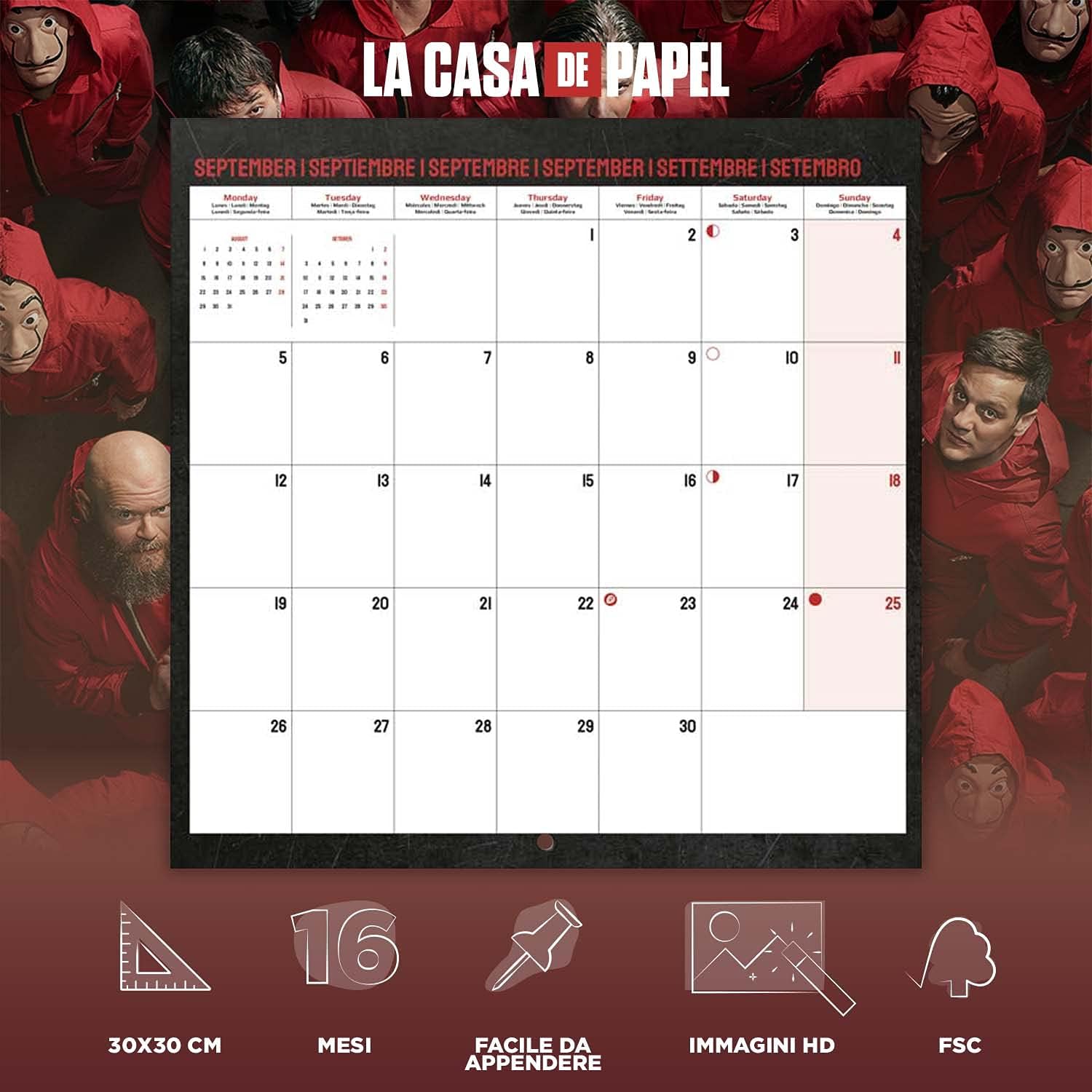 Grupo Erik Official Money Heist 2022 Wall Calendar, January 2022 - December 2022 Monthly Planner, Square Wall Calendar 2022, Family Planner Calendar 2022, Money Heist Calendar(Free Poster Included),Money Heist Black,12 inch x 12 inch,CP22040