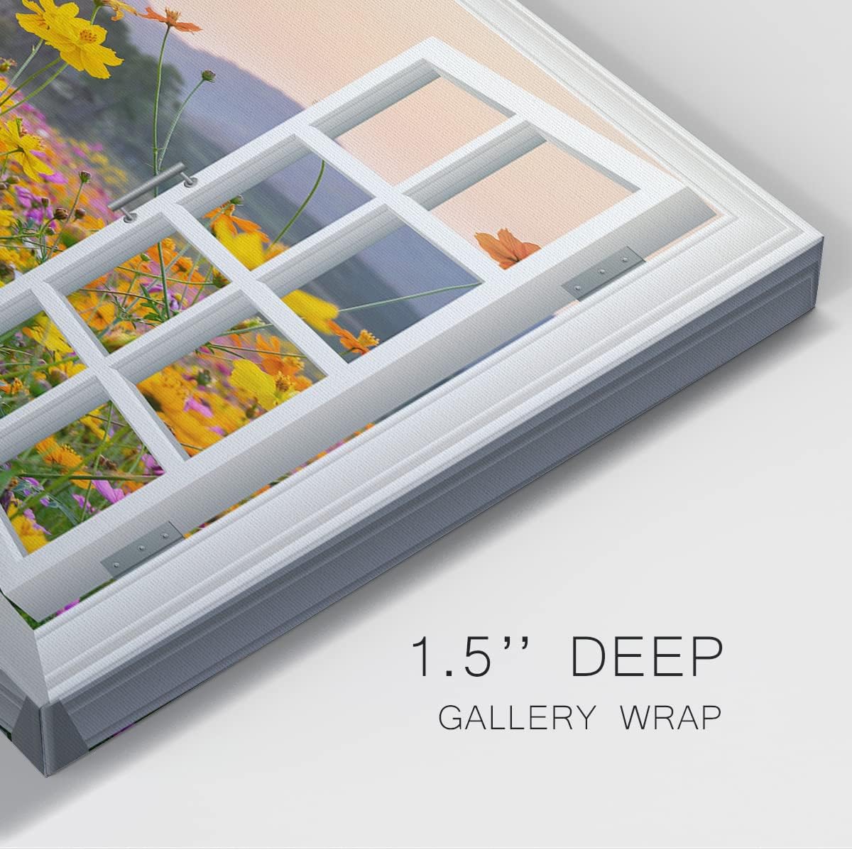 Renditions Gallery Flowers Wall Art Window View of Orange Wildflowes during Sunset Canvas Wall Hanging Prints for Bedroom Living Room Office Decor - 24"X36" LT04