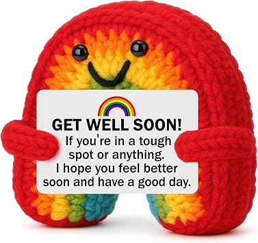 BuiltFit Get Well Gifts for Women - Get Well Soon Inspirational Handmade Crochet Rainbow After Surgery Recovery Self Care Feel Better Thinking of You Cancer Care Comfort Gift for Men Patients Friends