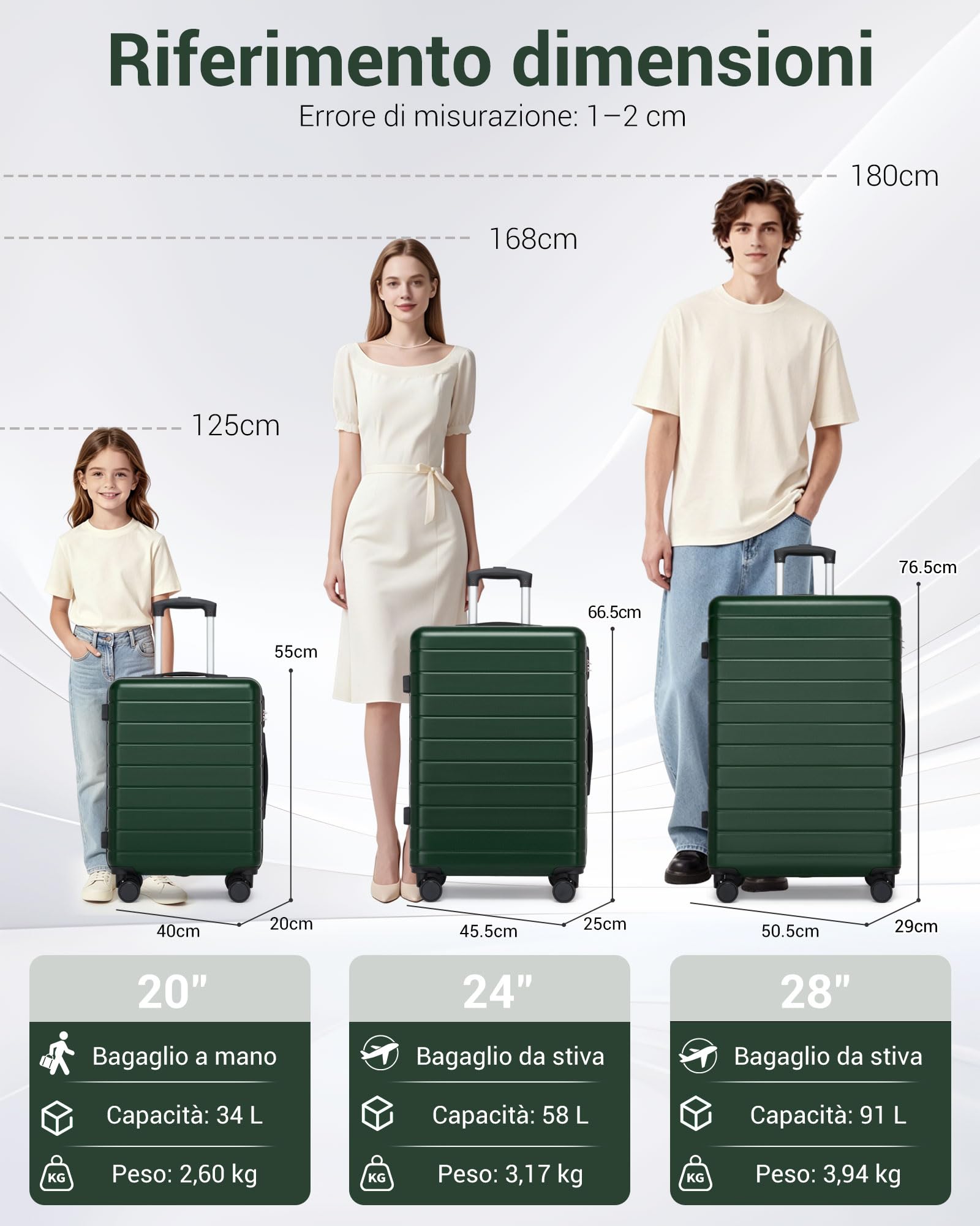 Bagaglio da Stiva Media, Valigia da Viaggio Trolley Rigida Ryanair Cabina con 4 Spinner Ruote con Lucchetto in ABS+PC