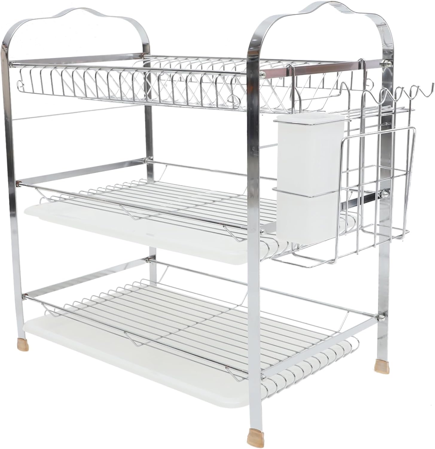 VALICLUD 3-Tier Stainless Steel Dish Rack Drip Tray Kitchen Utensil Storage Organizer for Plates Bowls and Chopsticks Random Style