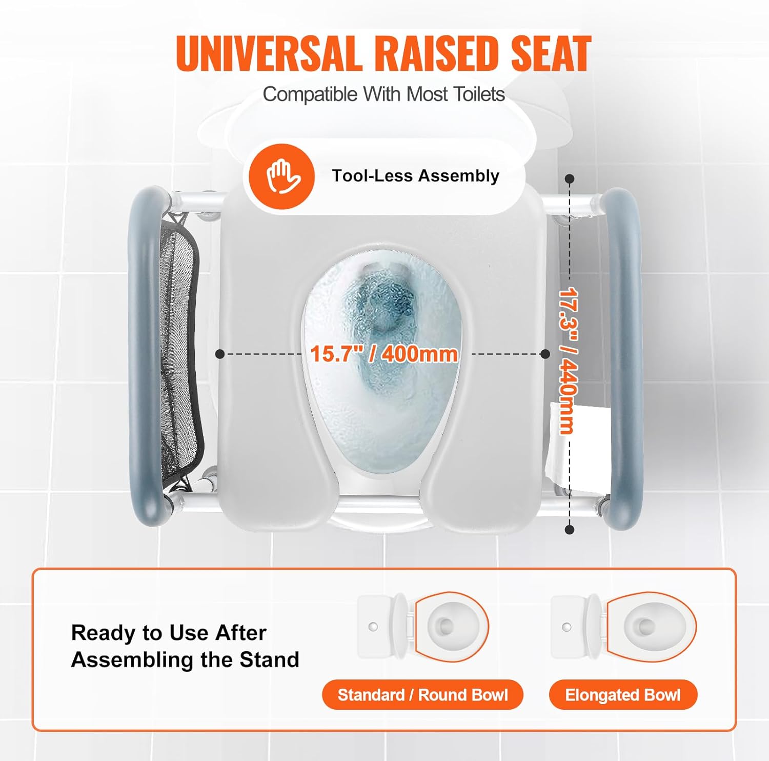 VEVOR Raised Toilet Seat, 7-Position Height Adjustment 19.3" - 25.2", 350lbs Weight Capacity, with Comfort Padded Aluminum Frame, Universal Toilet Seat Riser, for Elderly, Handicap, Pregnant, Medical