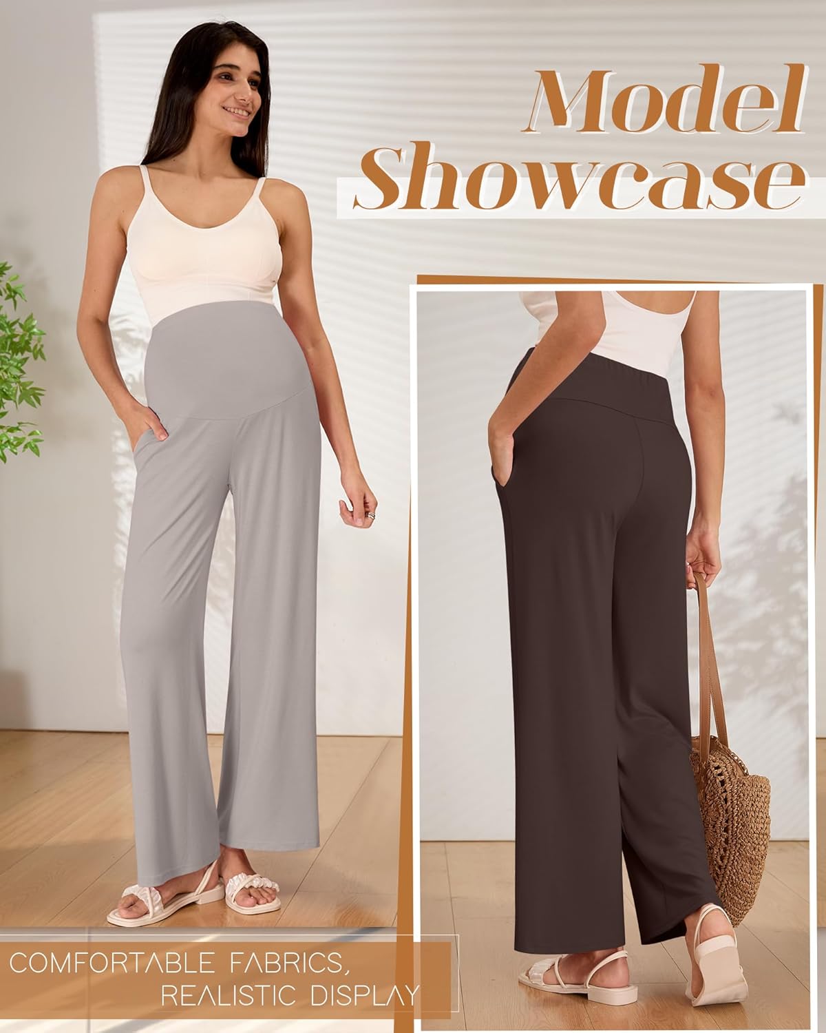 3 Pack Women's Maternity Pants Loose Wide Leg Pregnancy Sweatpants Over The Belly Lounge Pants Pajama with Pockets