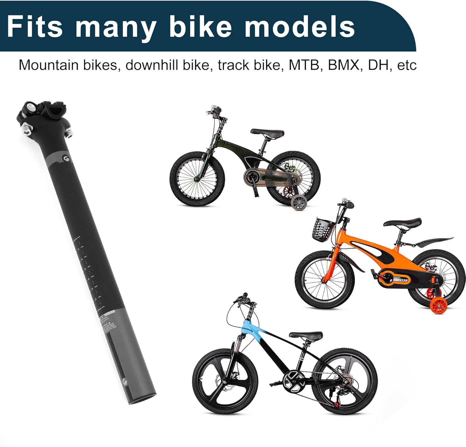 Bike Seat Posts Shock Absorbing Bike Saddle Post Seat Tube Matte Black Gray 1 Pc 27.2x300mm Carbon Fiber
