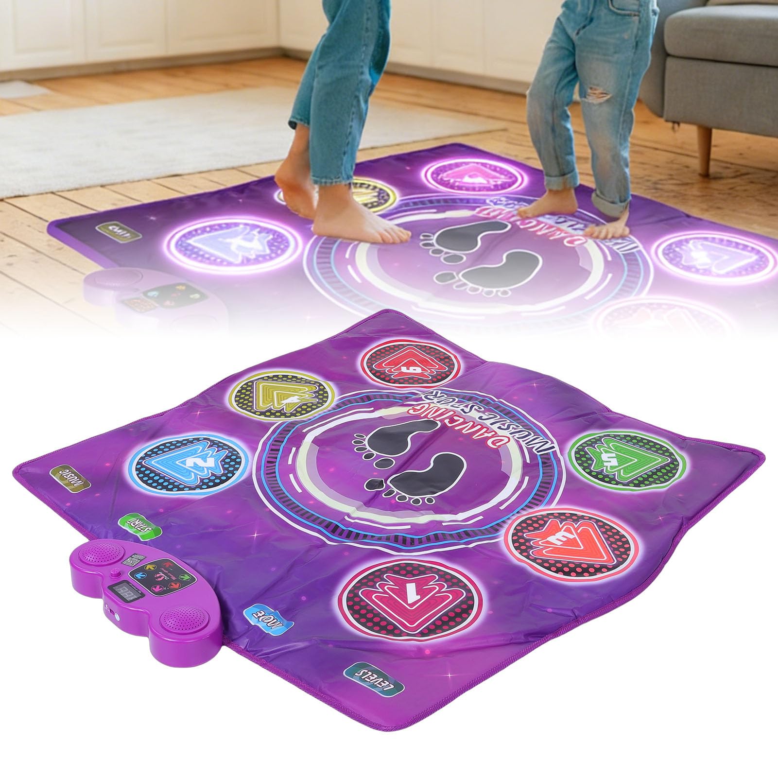 Bewinner Tappetino da Ballo Giocattolo per Bambini dai 3 Ai 12 Anni, Tappetino da Ballo Elettronico Wireless Bluetooth con 6 Pulsanti Illuminati, Volume Regolabile, Antiscivolo, Regalo di Compleanno