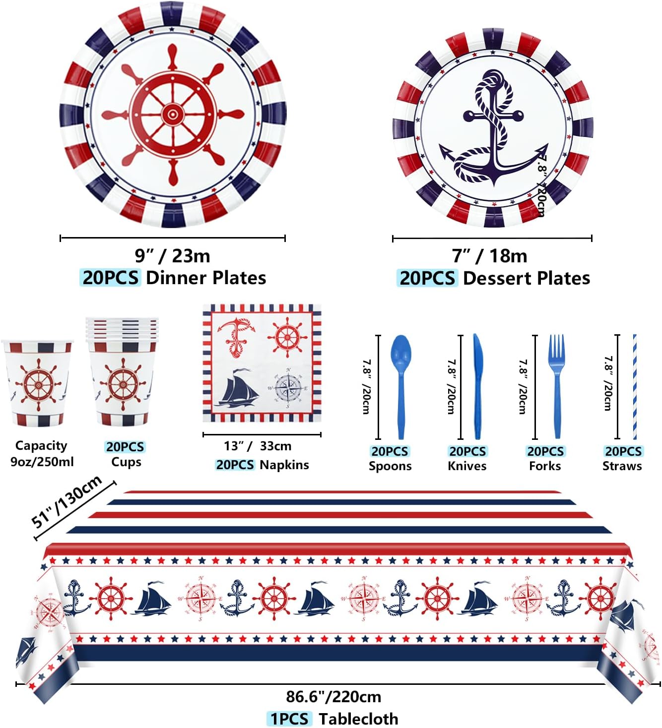 Nautical Party Decorations, Anckor Theme Birthday Supplies with Plates Napkins Tablecloth Balloons Hanging Signs for Nautical Theme Birthday, All Aboard First Birthday Party