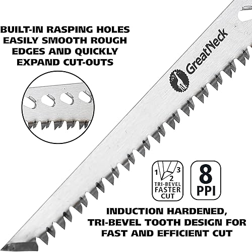 Miniatura 10 de GreatNeck 74029 - Sierra Jab de un solo filo, herramienta de sierra para paneles de yeso, sierra de chapa, 8 TPI, mango ergonómico, ideal para hacer