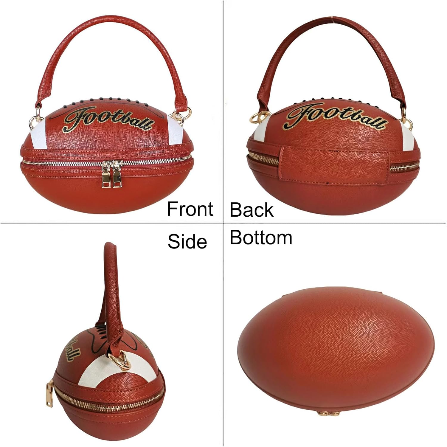 Women Rhinestone Football Shaped Handbag Chain Crossbody Shoulder Bag Football Purse | Rugby, Unique, Novelty, Football - Image 4