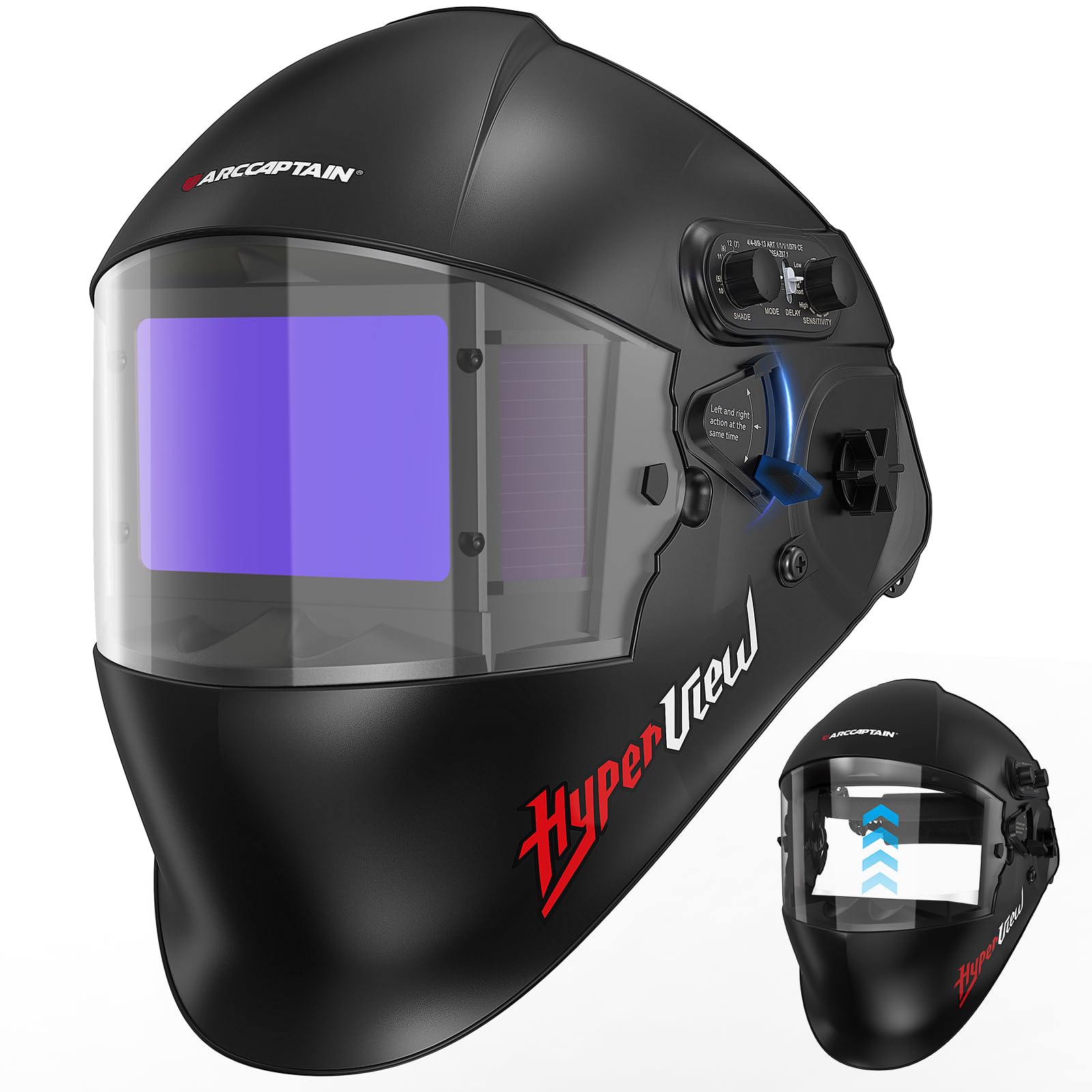ARCCAPTAIN Flip Up Design Welding Helmet, Large Viewing 3.94