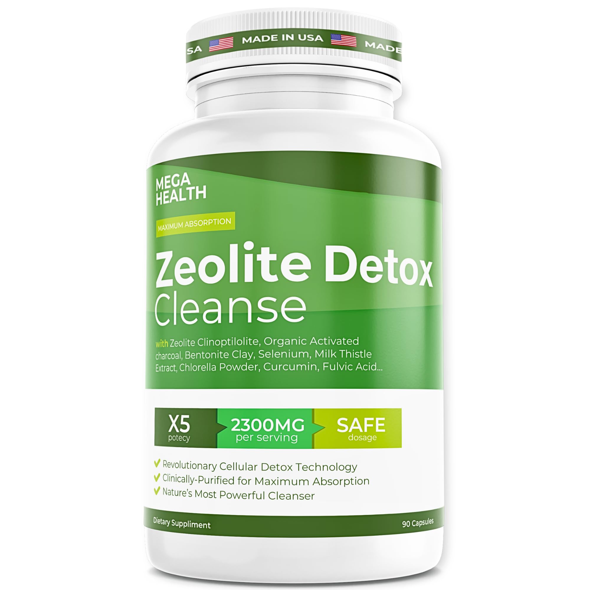 2300 MG Zeolite Detox Cleanse – Ultra-Fine Clinoptilolite Zeolite Detox, Activated Charcoal & Bentonite Clay – Liver & Gut Detox Cleanse, Toxin Flush, Digestive, Max Absorption, 90 Vegan Capsules