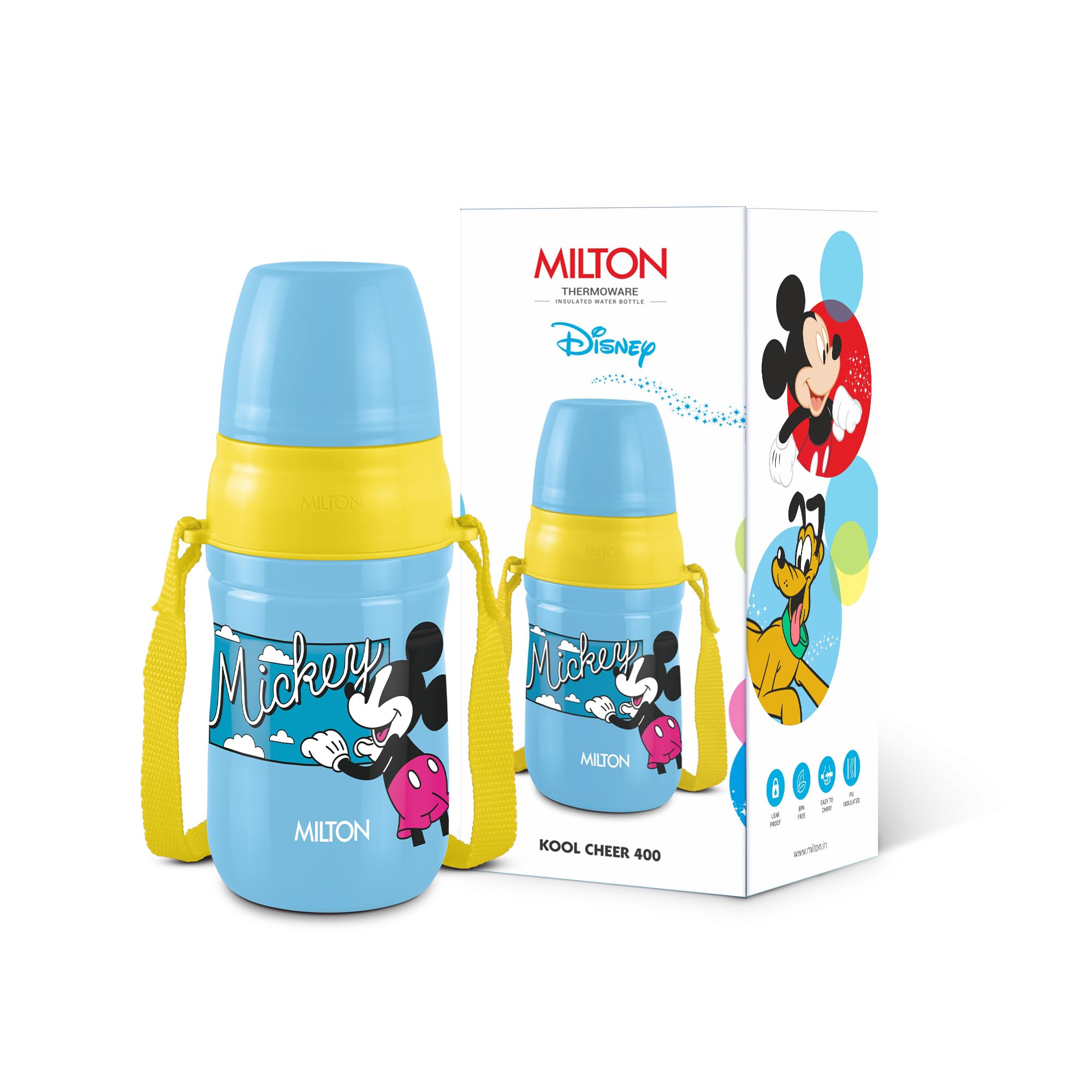 MILTON Disney Kool Cheer 400 Plastic Insulated Thermo Water Bottle with Straw for School Kids I Food Grade, Leak Proof Lid with Hands free sipper, Easy to Carry Loop, Picnic, BPA Free, 390 ml,Sky Blue-image-31