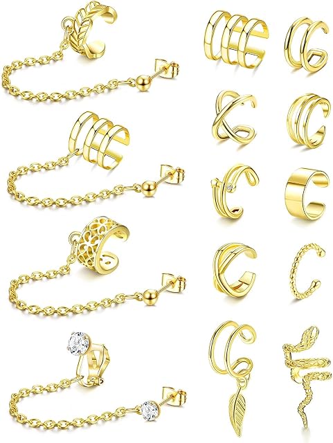 MILACOLATO 14Pcs Ear Cuff Earrings Chain Earrings Helix Cartilage Clip On Wrap Earrings Non-piercing Cartilage Adjustable Ear Cuff Earrings Set Fashion Jewelry for Women