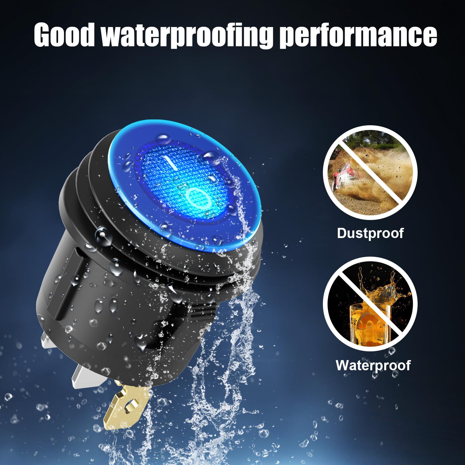 12V 24V 5 banda Interruttore Rocker ON Off Pannello in alluminio pre-cablato Impermeabile con caricabatterie auto triple porte USB 78W, Voltmetro digitale LED e presa accendinore per sigarette