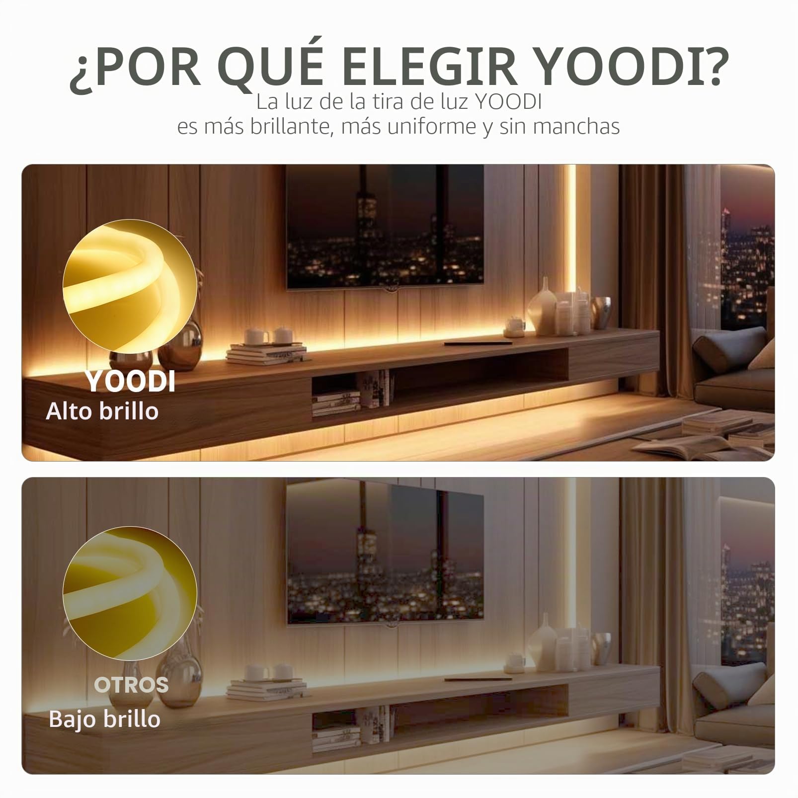 YOODI Luces LED Lights Blanco Cálido 20m, Flexible Tira de Led Habitacion 220V, Tubo Redondo Cortable Fita Led IP65 a Prueba de Agua para Habitación, Jardín, Fiesta, Incluye Fuente de Alimentación