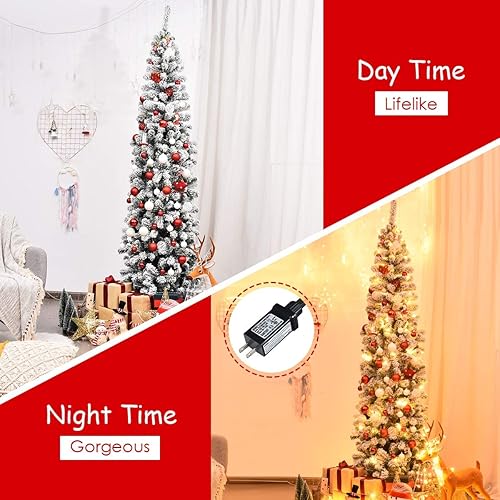 Miniatura 19 de Happygrill Árbol de Navidad artificial preiluminado de 6 pies, árbol de Navidad artificial delgado con 300 luces LED y 618 puntas de rama, bayas