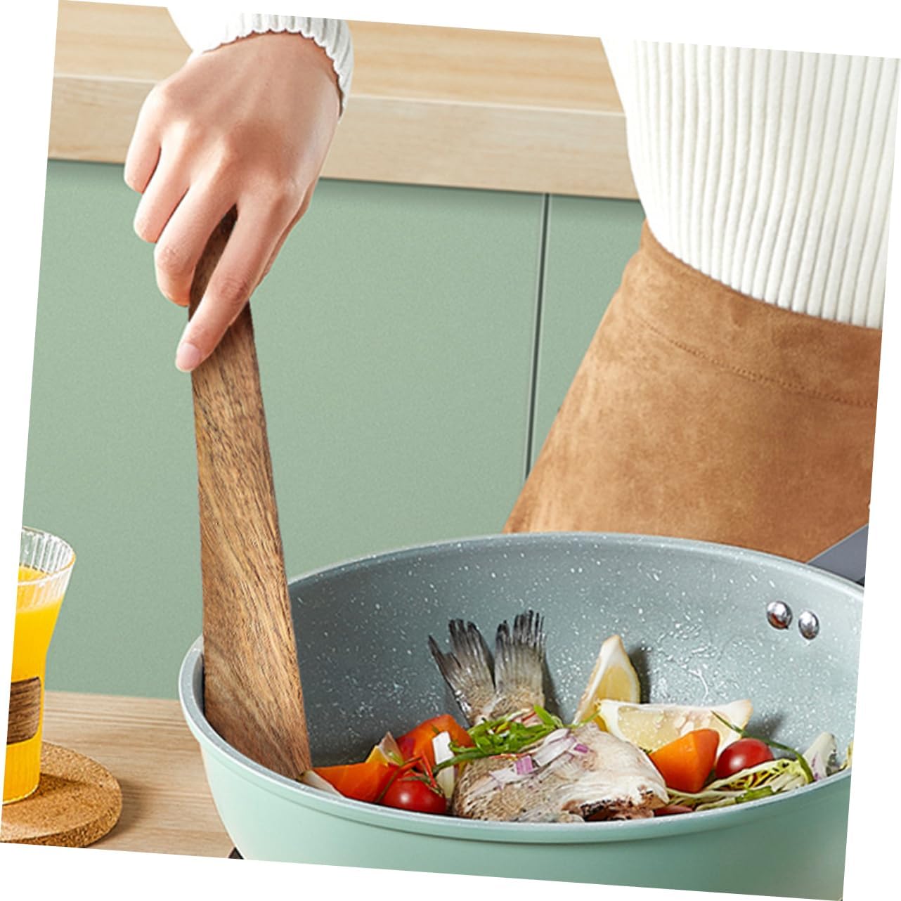 Wooden Spatula Turner for Cooking Nonstick Flat Turner Grip for Outdoor Camping and Travel Cooking Wood Cooking Utensil