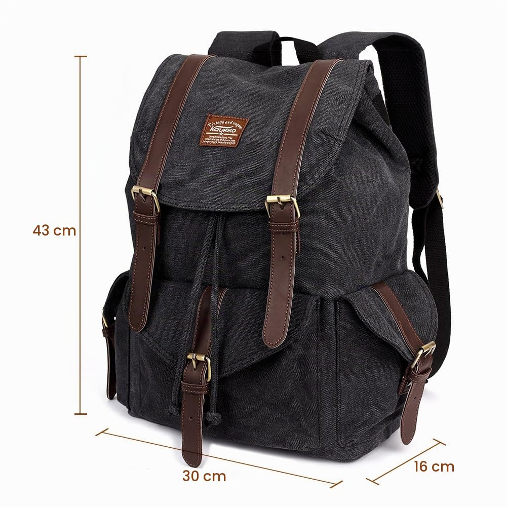 KAUKKO Lona Mochila de Ocio Bolso del Ordenador portátil Colegial Bolsa de Estudiante Paquete de Deportes al Aire Libre para Hacer Senderismo/Viajar/Acampar (Negro)