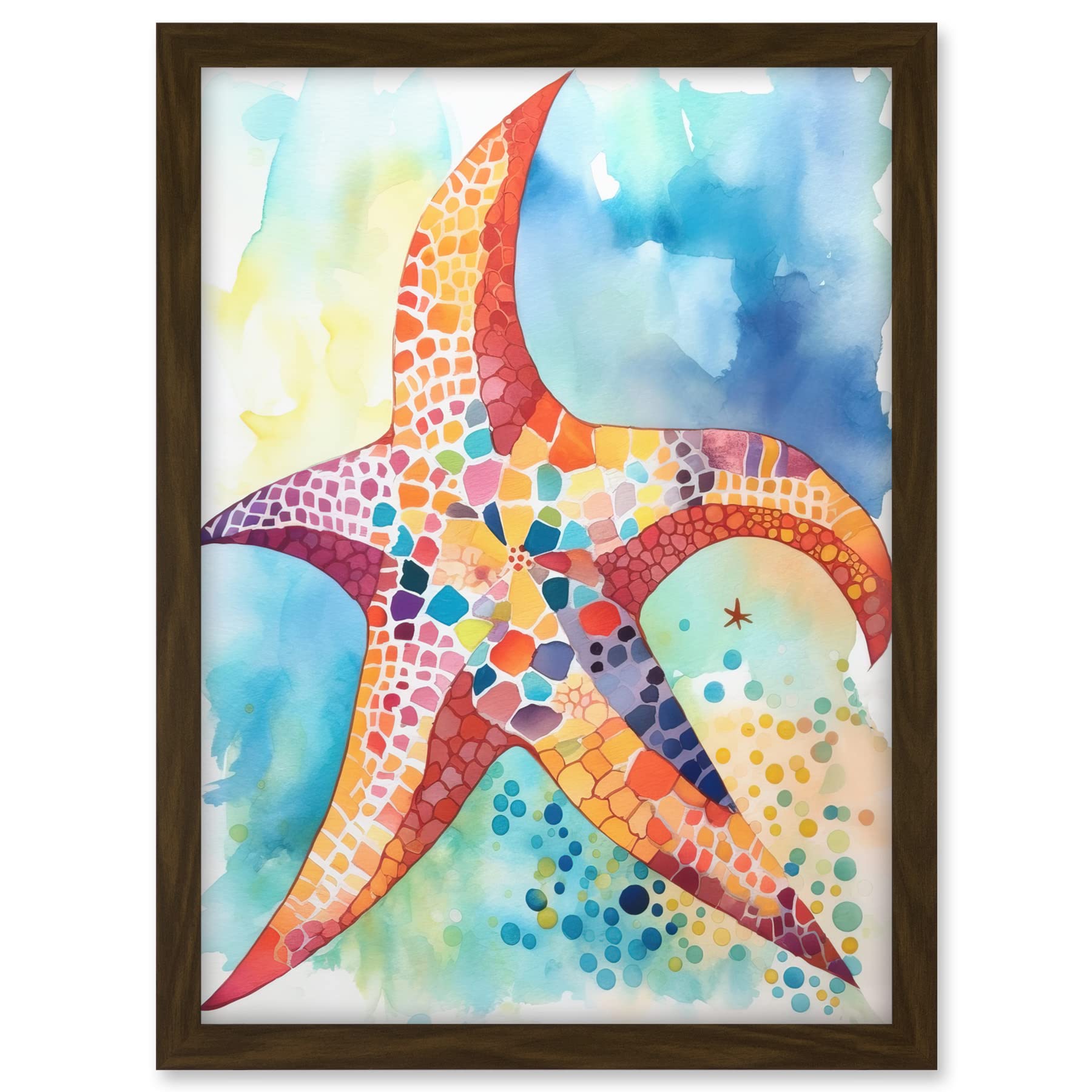 Artery8 Abstract Mosaic Starfish Folk Art Artwork Framed A3 Wall Art Print