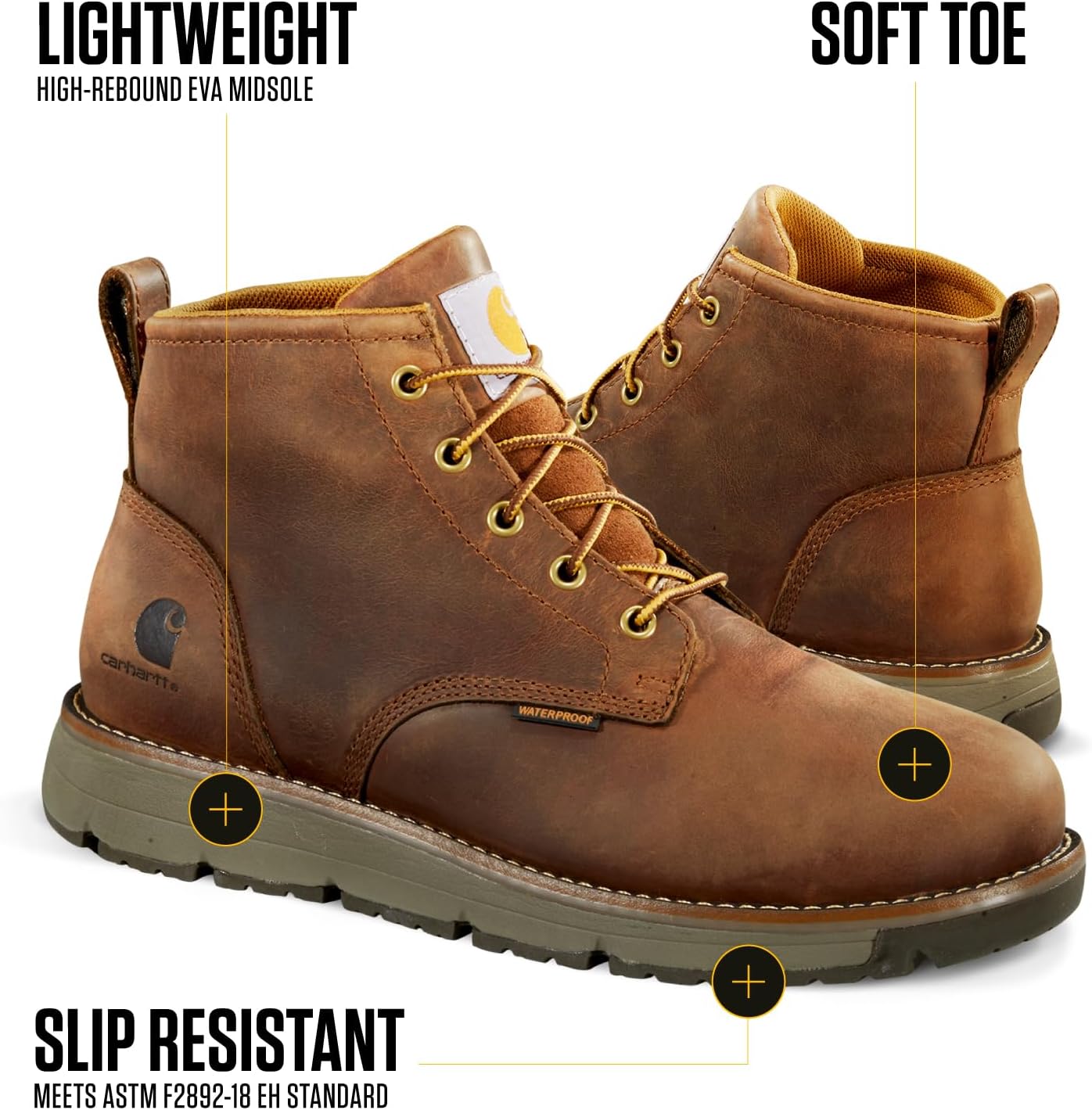 Carhartt Millbrook Waterproof Wedge Boot - Work Boots for Men, Slip & Electrical Hazard Resistant, with 5" Shaft, Breathable Membrane, and Lightweight EVA Midsole - Image 4