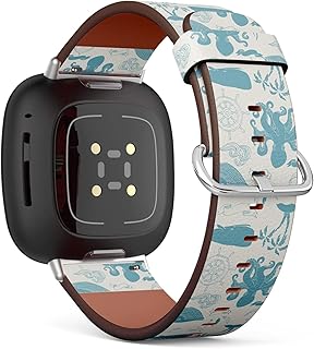 CJBROES Replacement Leather Watch Band, Compatible with Fitbit Versa 3 and Fitbit Sense of Wristband Bracelet Accessory - Ocean Art Nautical