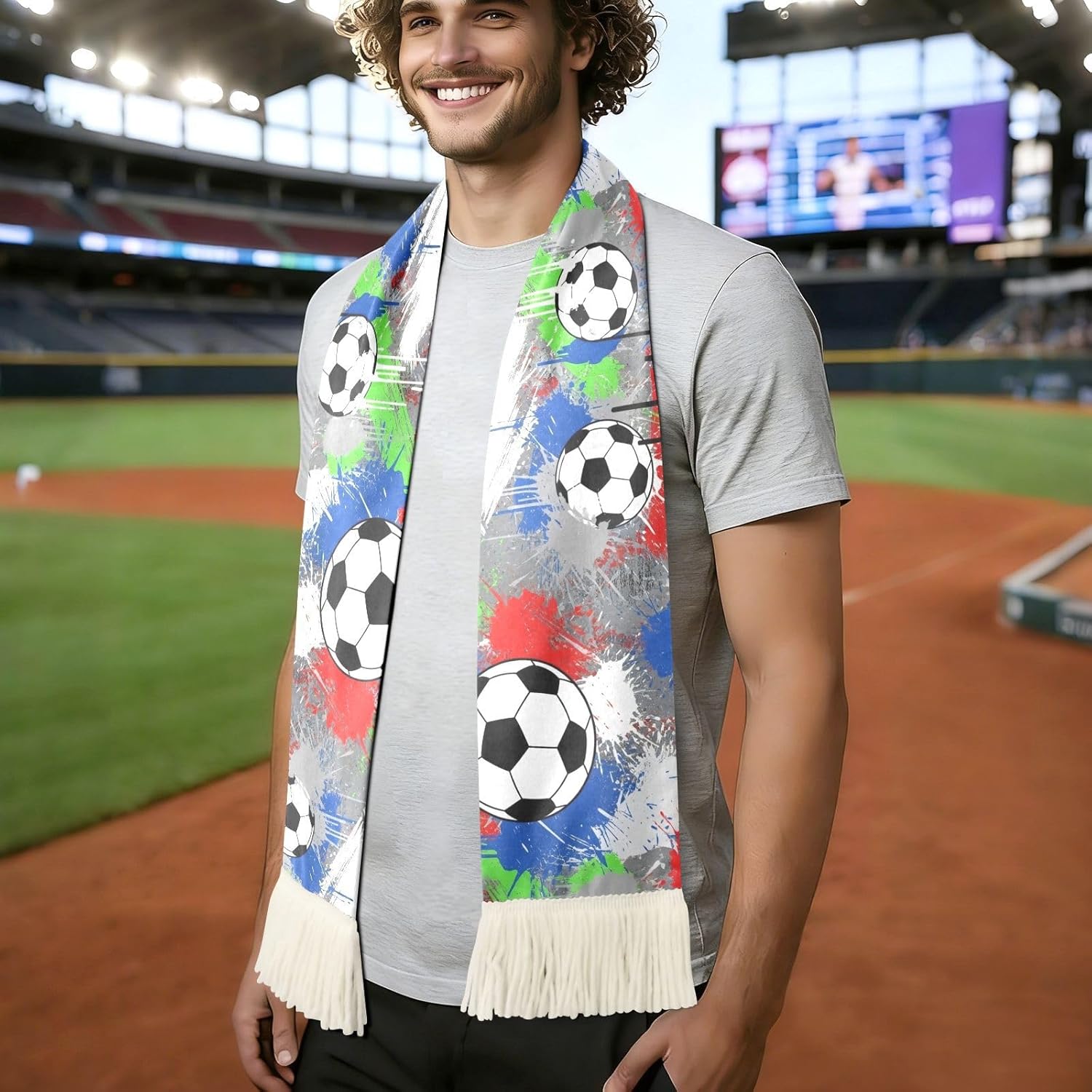 CHIFIGNO Soccer Grunge Sports Fan Scarf Towel, Soft Polyester Sweat Wicking Rally Towel for Soccer Fans, Quick Dry Cheering Scarf