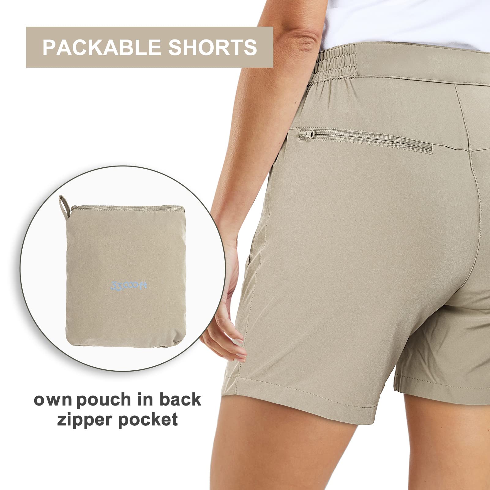 33,000ft Pantaloni corti da trekking, da donna, elasticizzati, leggeri, estivi, UPF50+, per escursioni, campeggio, viaggi