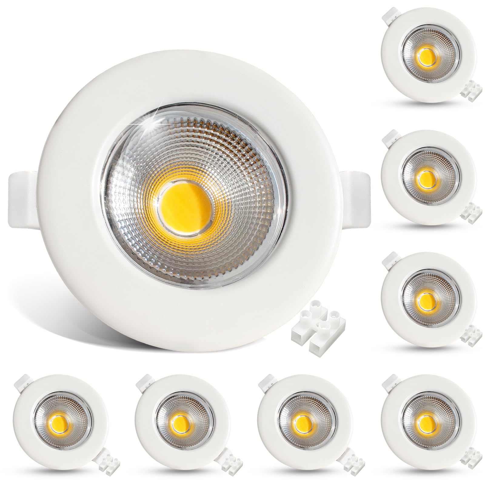 HiBay 8X 10W COB Recessed Ceiling Lights Ultra Slim Spotlights 5000K White Round Downlights for Kitchen, Bedroom, Cutout Ø65-88mm, 240V 850LM