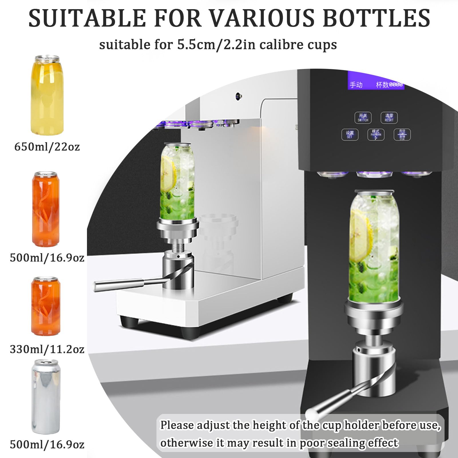 Sellador automático de vasos eléctrico con pantalla LED para botellas de bebidas en cafeterías y bares
