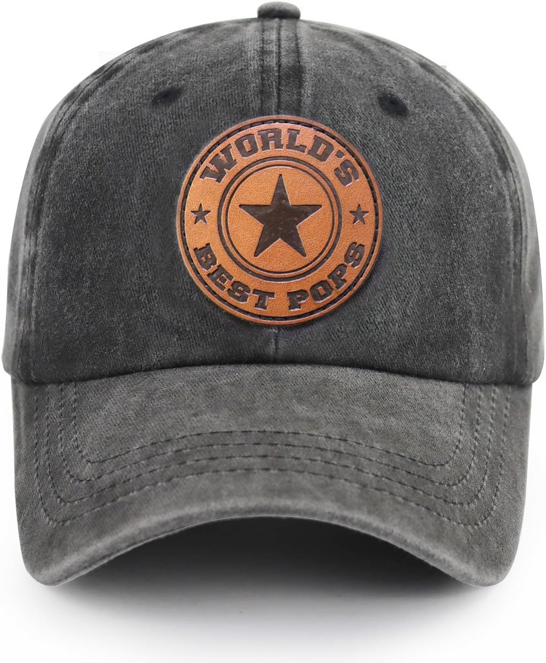 World's Best Papa Grandpa Hat with Leather Patch, Adjustable Embroidered Cotton Fathers Day Dad Baseball Cap