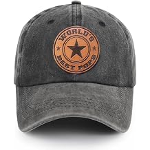 Worlds Best Papa Grandpa Hat with Leather Patch, Adjustable Embroidered Cotton Fathers Day Dad Baseball Cap