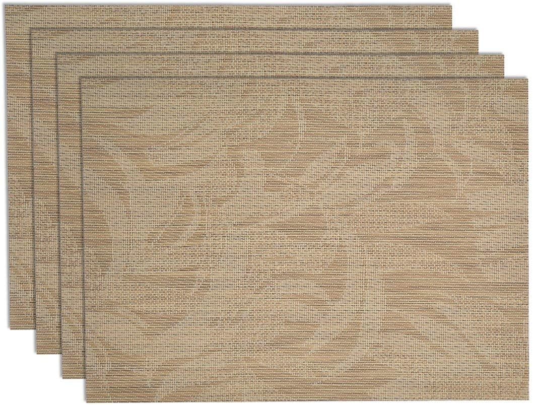 Sweet Pea Linens Tan Tonal Leaf Wipe Clean Rectangle Placemats - Set of Four