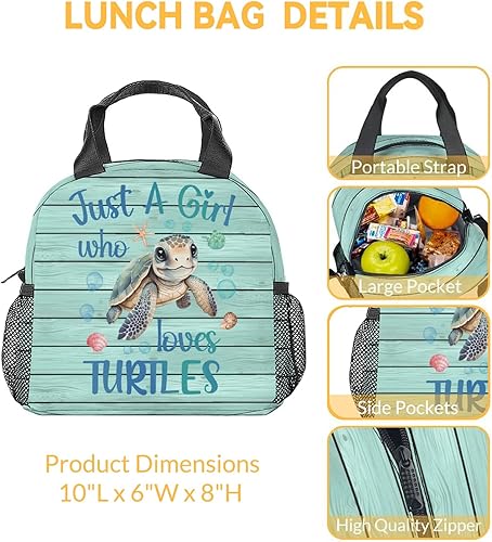 Miniatura 2 de AIOMXZZ Lonchera de tortuga marina para niñas y niños, pequeñas bolsas de almuerzo aisladas, lonchera reutilizable Kawaii para niños, lonchera azul