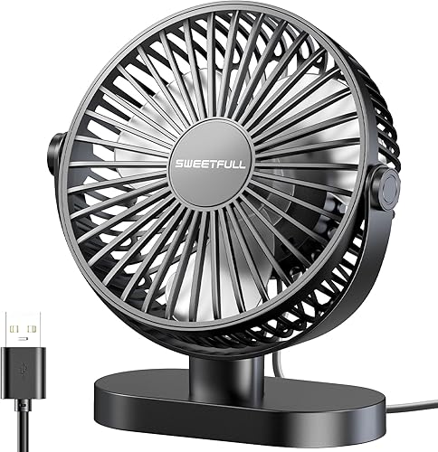 SWEETFULL Ventilador de escritorio pequeño con USB de 6.5pulgadas, ventilador de mesa portátil silencioso de 3velocidades, miniventilador personal