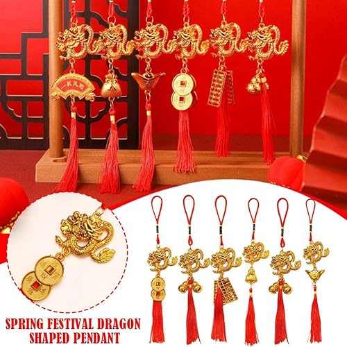 Miniatura 3 de Decoraciones de dragón de año nuevo chino 2024, 16 piezas 2024 con borlas colgantes de Feng Shui para Año Nuevo Lunar 2024, decoración de la suerte