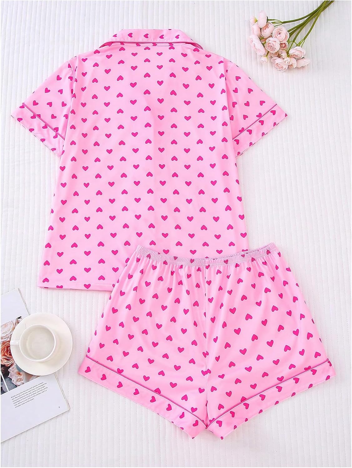 Women's Bow Pajamas Sets Short Sleeve Button Down Pajamas Y2k Preppy Cute PJ Set Sleepwear - Image 2