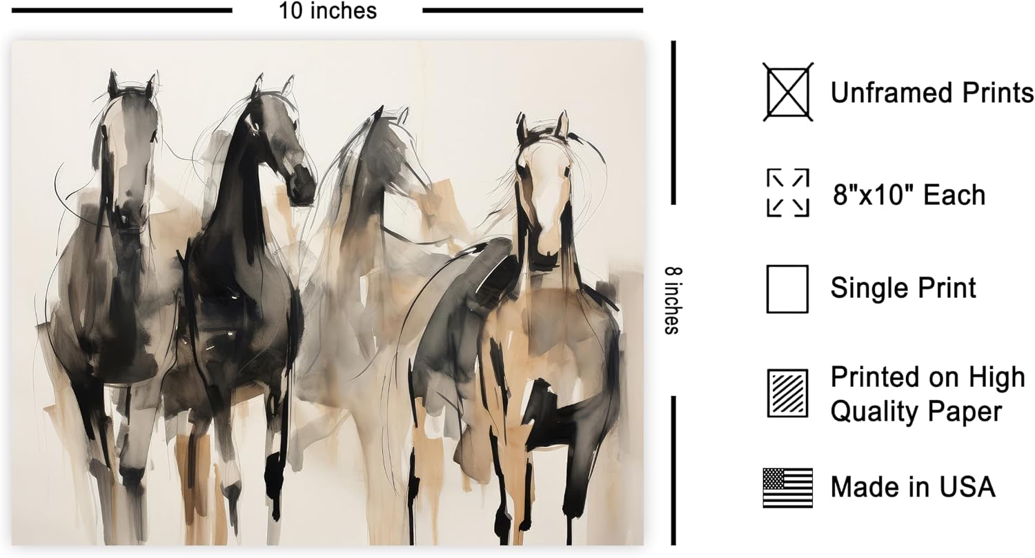 Poster Master Horses Poster - Retro Horse Sketch Print - Horse Art - Modern Design - Animal Sketch - Watercolor Illustration - Farmhouse Design - Aesthetic Living Room or Office Decor - 8x10 UNFRAMED