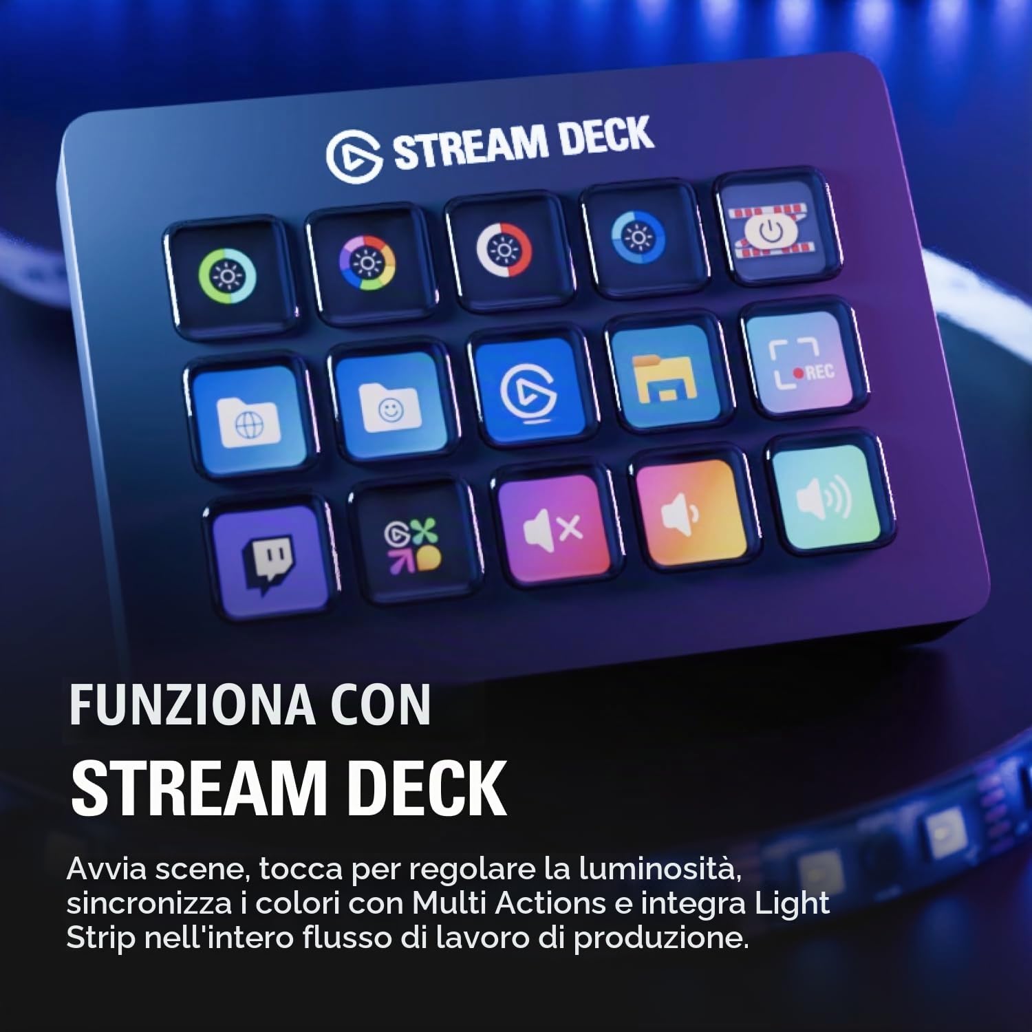 Elgato Light Strip Pro – LED RGB controllabili individualmente, scene IA, velocità/intensità/direzione regolabili – controllato tramite app su Mac, PC, iPhone, Android, Stream Deck