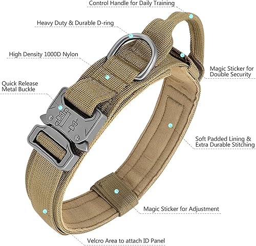 Miniatura 4 de Forestpaw Collar táctico para perro, collar militar resistente para entrenamiento de perros, collar de nailon ajustable con asa y hebilla de metal