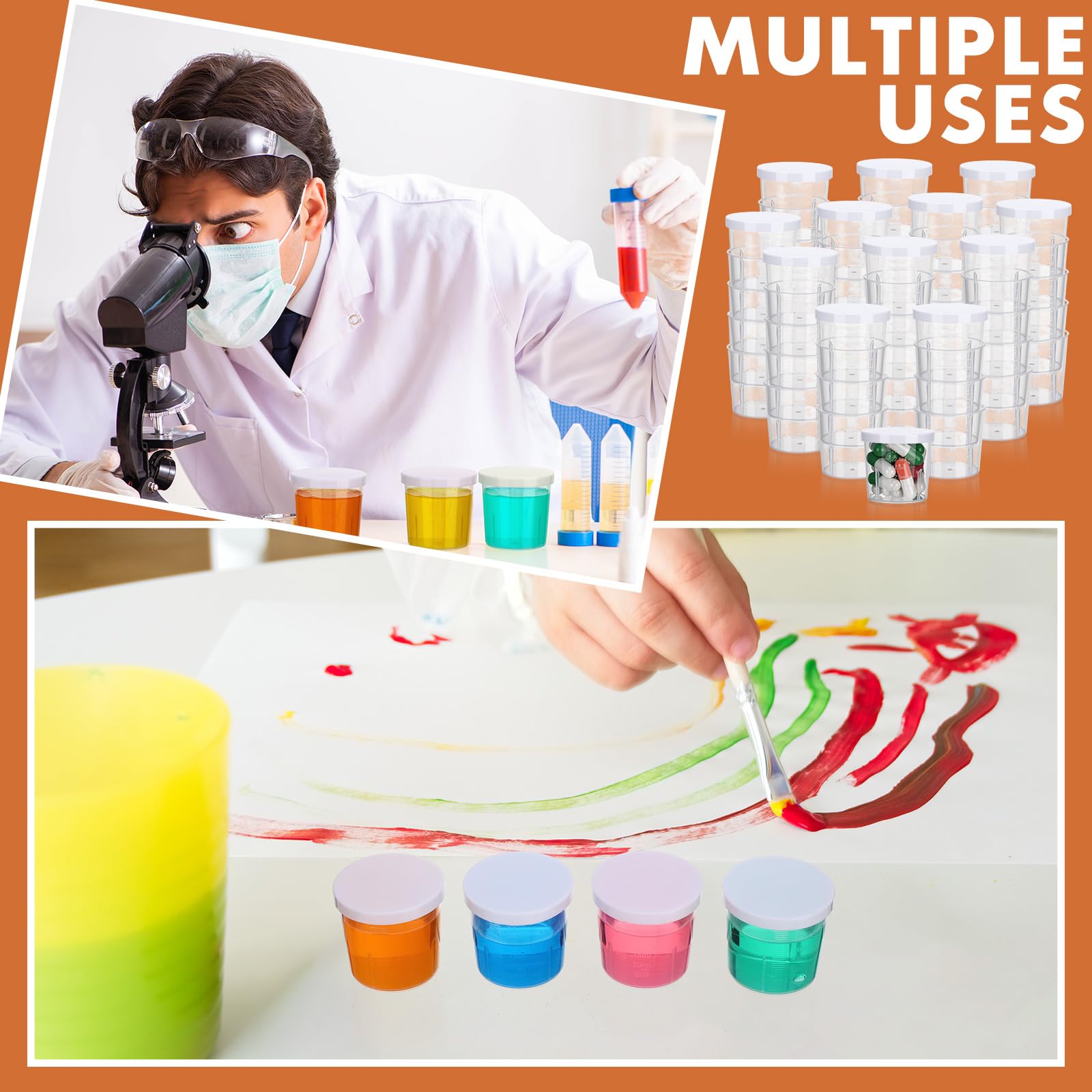 Vasos de plástico para medicina con tapa, 30 ml, transparente, medición, recipiente graduado para fines médicos o mezcla y medición de resina epoxi, manualidades y manualidades (30 ml, 500