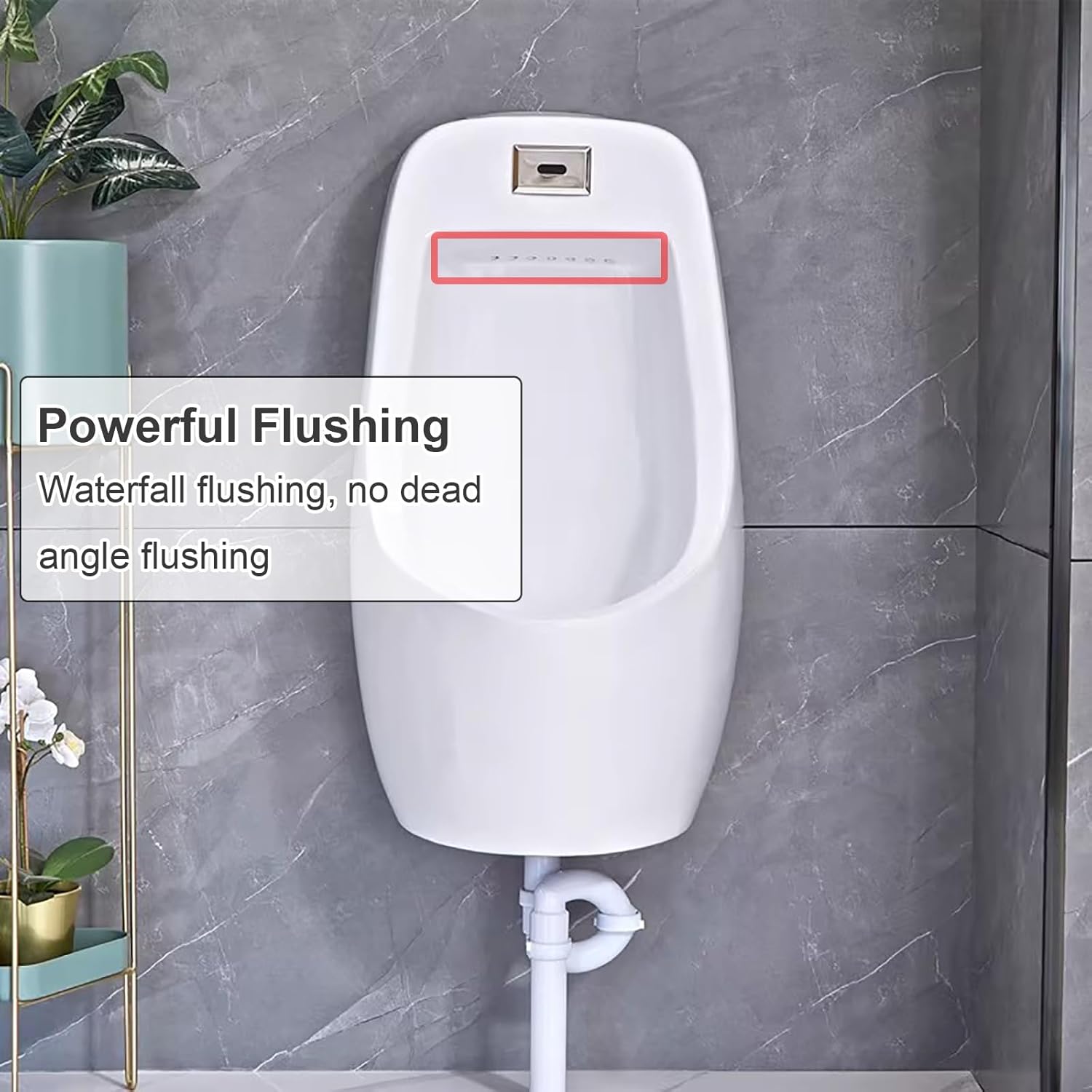 Wall Mounted Ceramic Urinal for Men, Spill Proof Design with Induction Flushing, Complete Installation Accessories for Home, Public Toilets, and Commercial Use