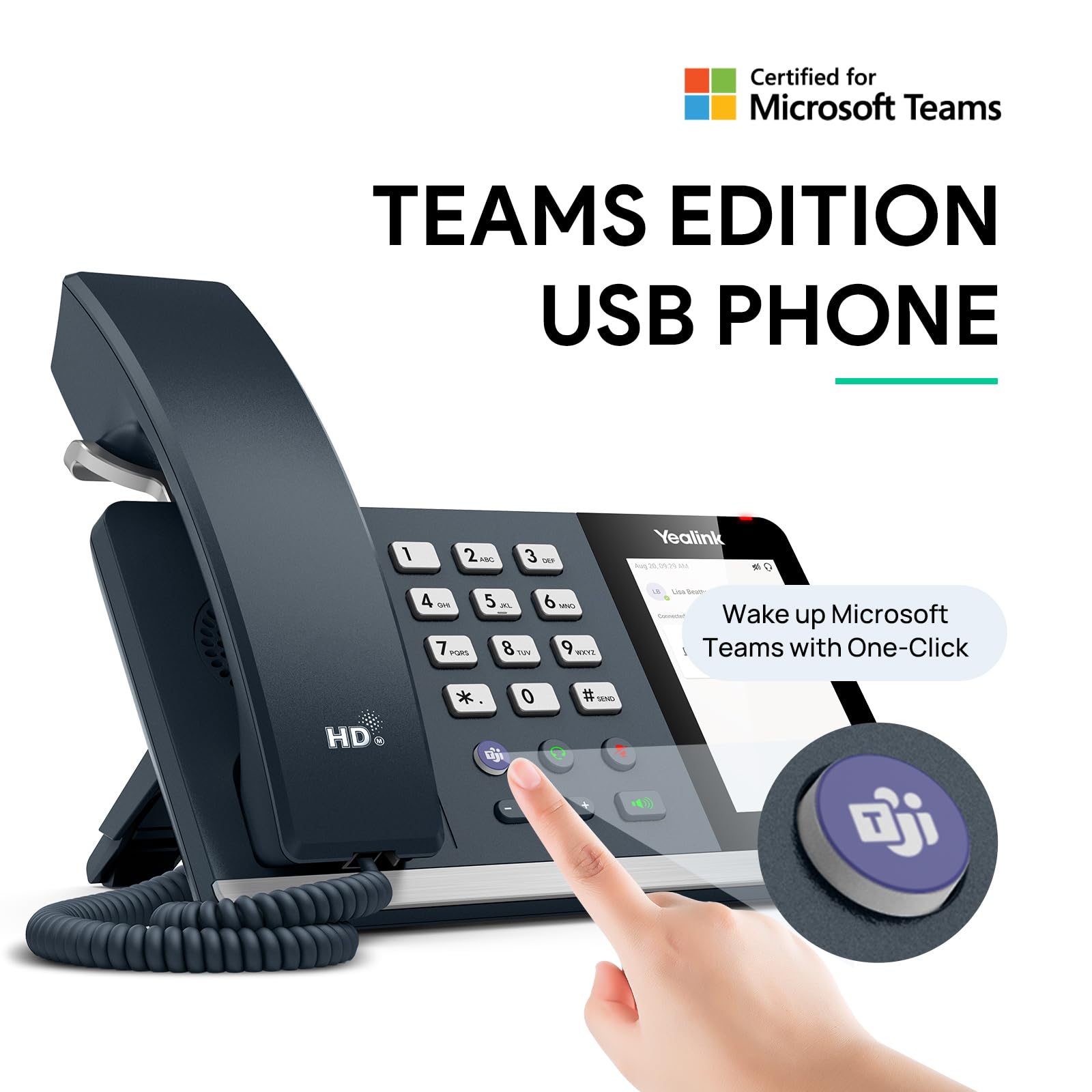 Yealink MP45 Microsoft Teams certyfikowany telefon biurkowy USB | NIE kompatybilny z SIP/VoIP | Plug & Play, zasilany przez komputer przez USB-A/C | dedykowane zespoły/urządzenie Skype.