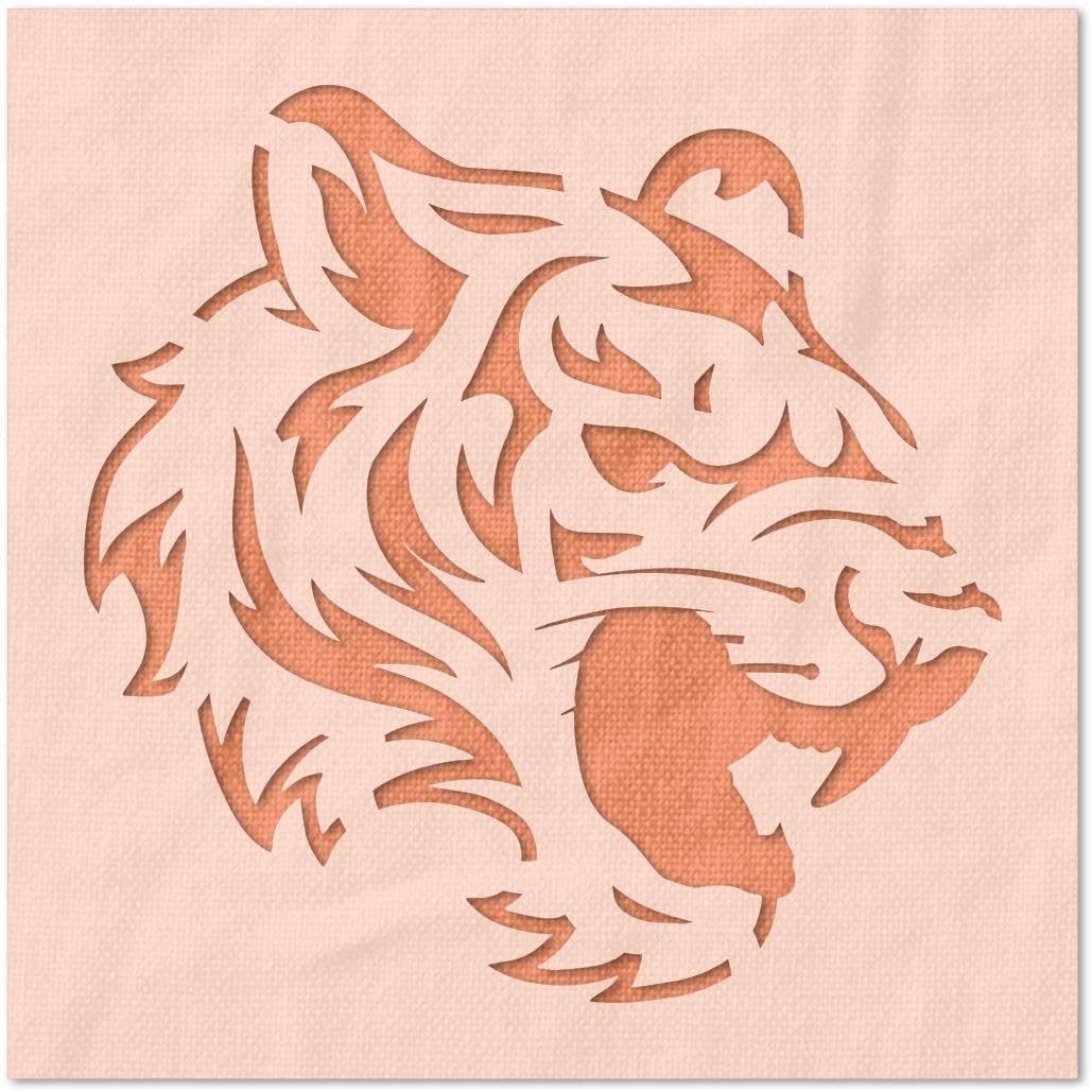 Stencil Stop Growling Tiger Stencil - Reusable for DIY Projects, Painting, Drawing, Crafts - 14 Mil Mylar Plastic (18 x 18 inches)