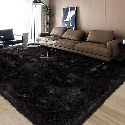 Miniatura 194 de SERISSA Alfombra suave y esponjosa de piel de oveja sintética, color beige, alfombra lanuda para el suelo del dormitorio, alfombra mullida