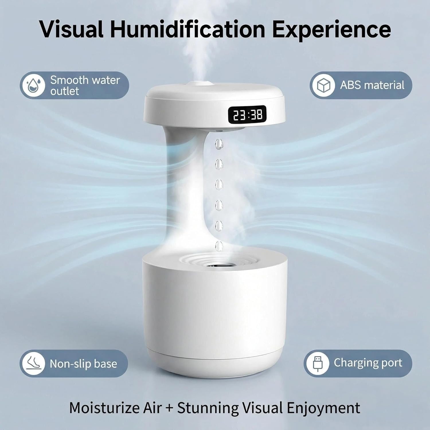 Humidifiers for Bedroom, 800ml Cool Mist Air Humidifier, Anti-Gravity Digital Humidifier with LED Display, Quiet Knob Control for Bedroom, Plants, Nursery, Office - White