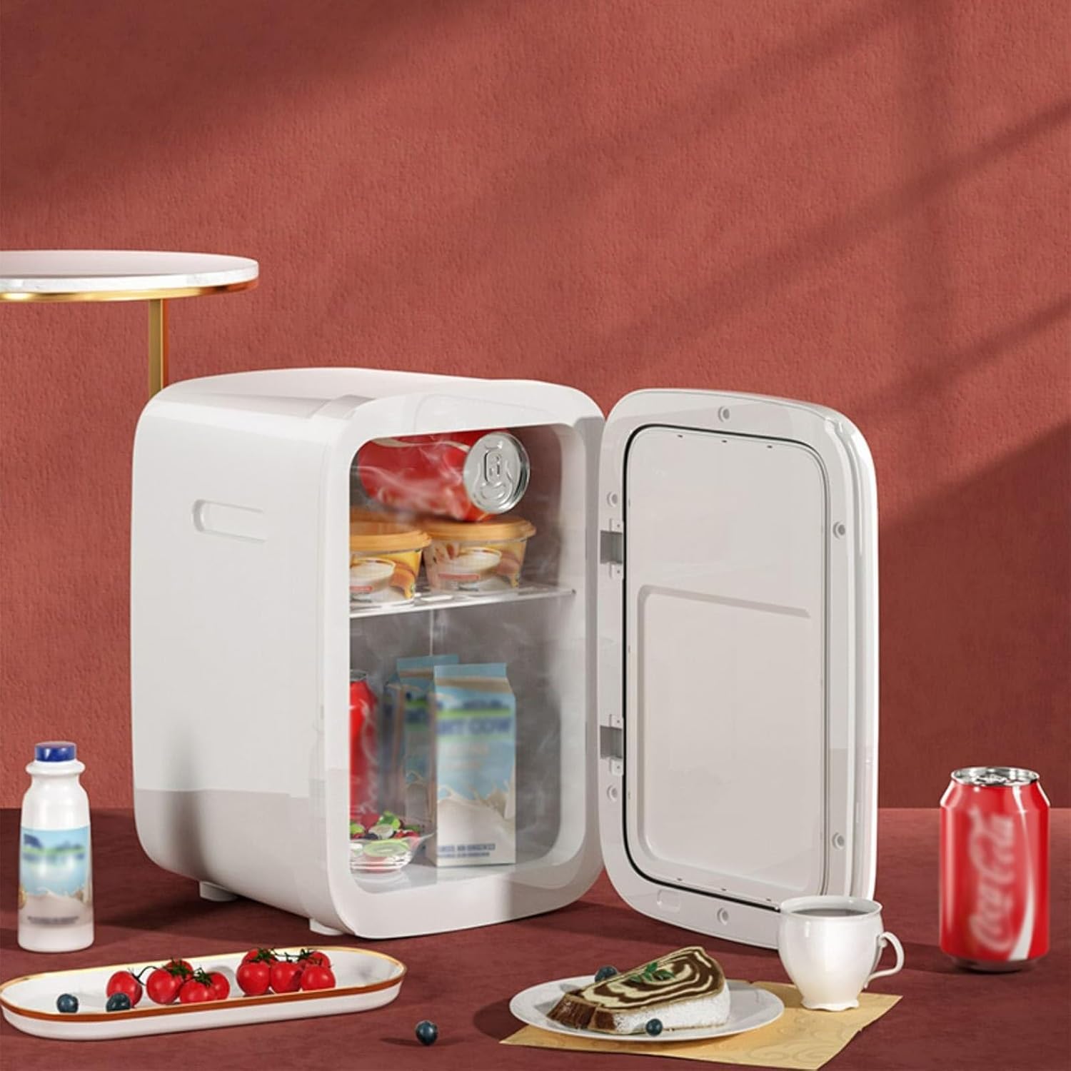 Modern Small Fridge, Compact Refrigerator, Single Mini Refrigerator for Food, Drinks, Skincare, Office Desk, Car, Kitchen, Apartment