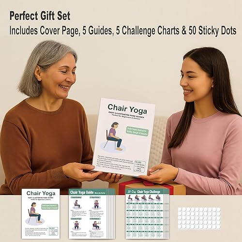 Miniatura 7 de Póster de yoga para personas mayores y principiantes, juego de 5 guías ilustradas y 5 desafíos de 30 días, tablas de ejercicios laminadas suaves