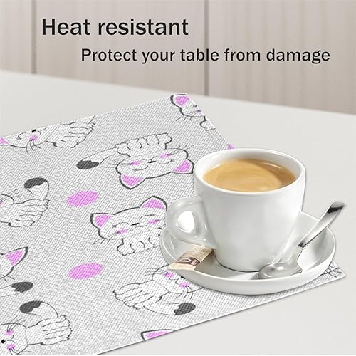 Miniatura 5 de Juego de 4 manteles individuales con diseño de gatos encantadores, lavables, impermeables, para fiestas, hogar, comedor, decoración de mesa de 18 x