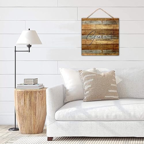 Miniatura 4 de Letrero de madera de 16 x 16 pulgadas, con cita motivacional, frase cristiana con texto en inglés "Amazing Grace How Sweet the Sound", con citas