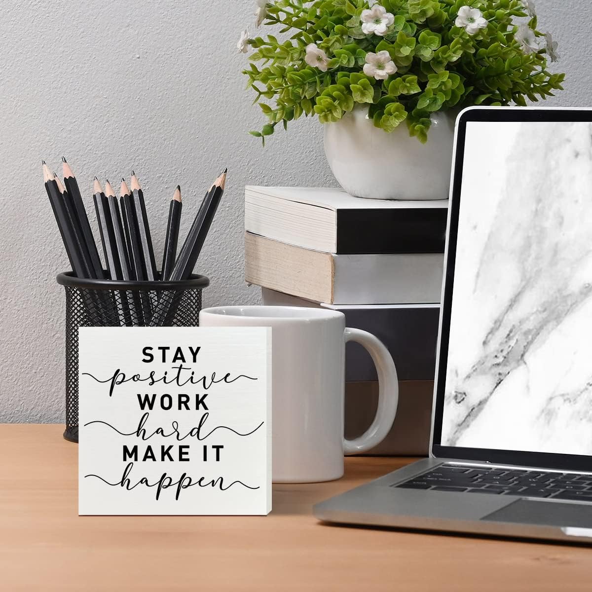 Inspirational Wooden Box Sign, Stay Positive Work Hard, Inspirational Home Office Desk Decor, Motivational School Classroom Decoration, Positive Gifts for Women Men Coworkers Student - Image 3